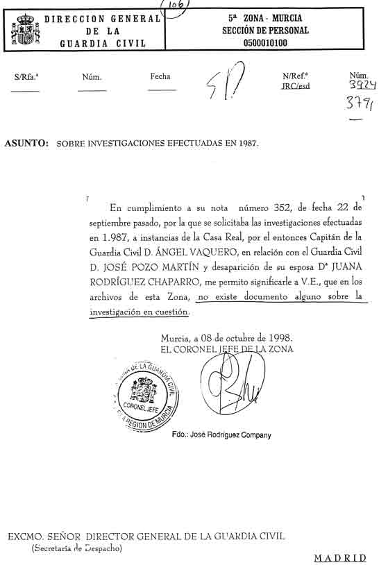 "La Direcci&oacute;n General de la Guardia Civil, LO IGNORA TODO".